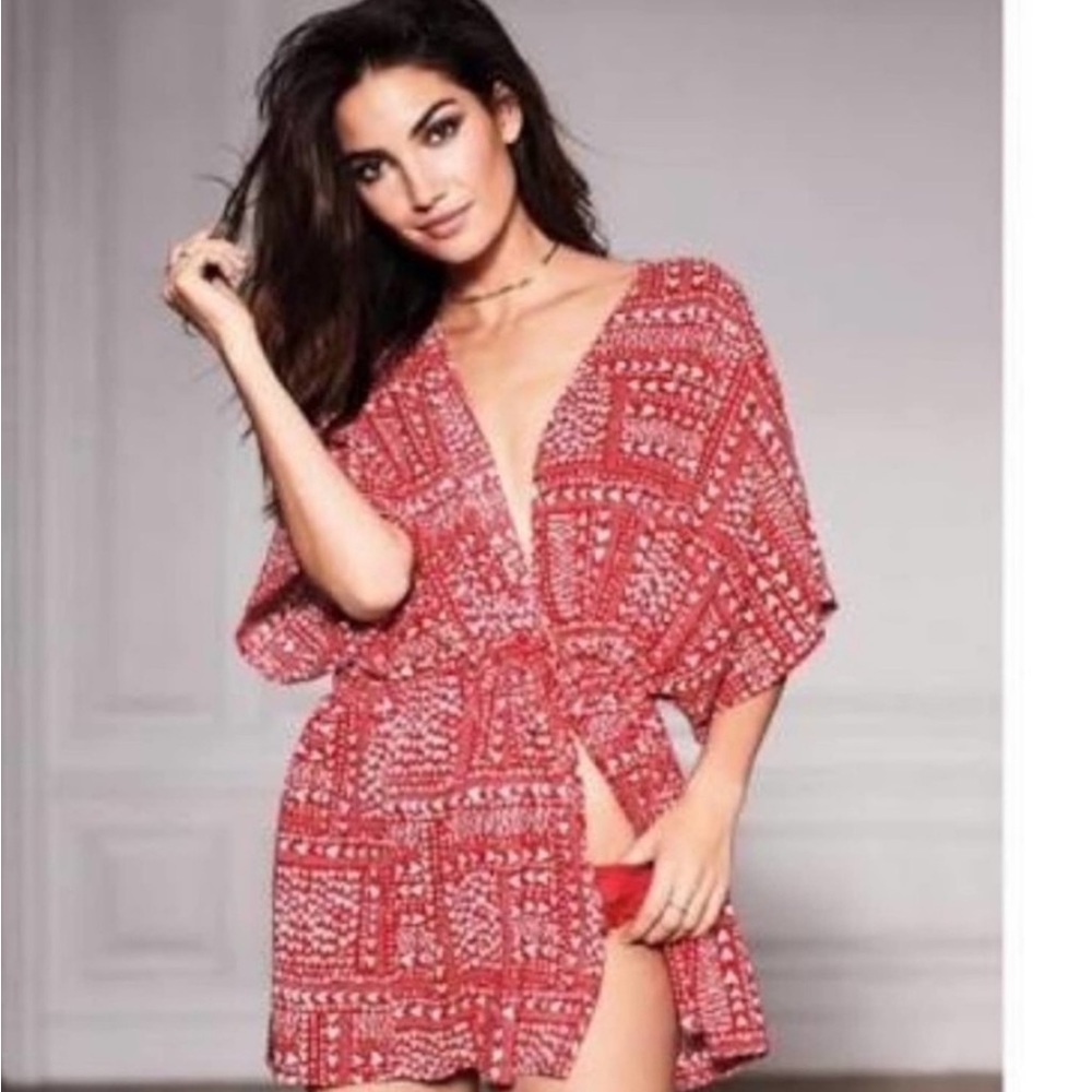 Victoria’s Secret red and white heart print drawstring cover up.